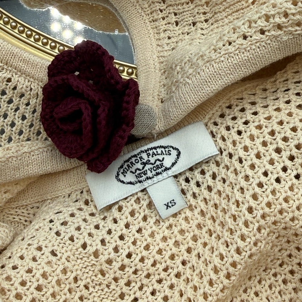 🆕 MIRROR PALAIS 🧿 NWOT Rose Pointelle Crochet Knit Dress, Soft Beige - Sz XS - Picture 14 of 16